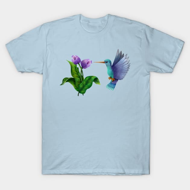 Hummingbird with flowers T-Shirt by CleanRain3675